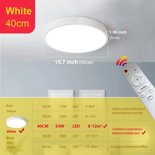 Vista 4 de Led Ceiling Light with Remote White 16 "24w Flush Mount Suitable for Bedroom, Kids Room,Hallway, Balcony, Checkroom,Office,Bathroom Ceiling Lamp