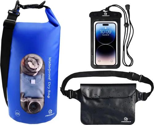 Vista 13 de Freegrace - Juego de 3 bolsas secas impermeables, bolsa seca con 2 cierres y correa de hombro desmontable; bolsa de cintura y funda para teléfono