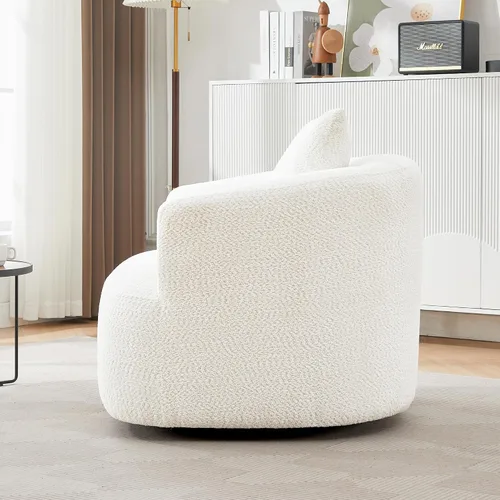 Vista 4 de Silla giratoria de 360°, sofá de 38.2 pulgadas, sofá tapizado de tela Boucle con barril giratorio con una almohada para sala de estar, dormitorio