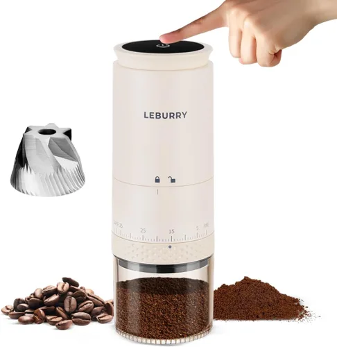 Vista 8 de Molinillo de café de rebaba - Molinillo de espresso portátil con molino cónico de acero inoxidable para viajes, camping - Molinillo de granos
