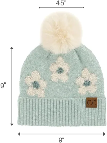 Vista 5 de C.C Southwest - Gorro de punto con pompón para mujer, unisex, elástico, suave, cálido, con piel sintética, gorro de invierno