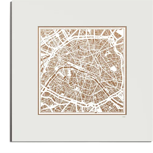 Vista 155 de O3 Design Studio Mapa de corte de papel de París, color negro mate, 20 x 20 pulgadas, arte en papel
