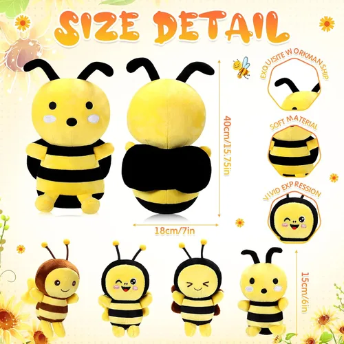 Vista 2 de Aoriher 5 piezas de animales de peluche, 1 abeja grande de felpa y 4 lindas abejas suaves de felpa para regalos de cumpleaños, decoración de fiesta