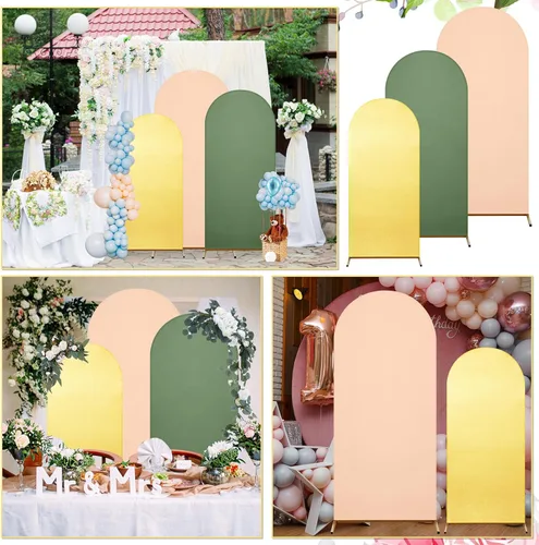 Vista 7 de Gisafai Juego de 6 soportes de metal para telón de fondo de arco y cubierta de arco de boda Chiara con cubierta de elastano para decoración de bodas