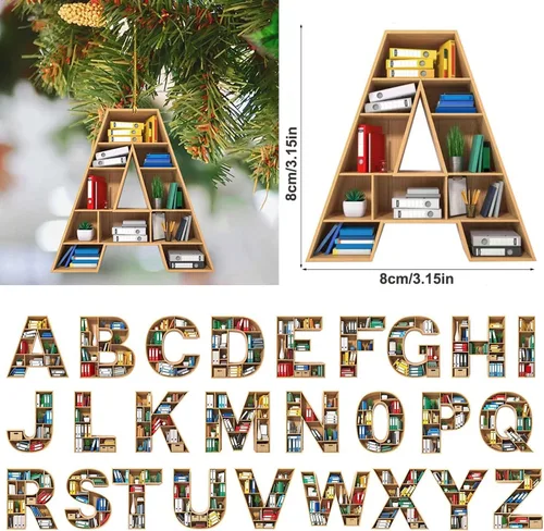 Vista 3 de Adorno con forma de libro de letras de números de Navidad, adorno bibliotecario para amantes de los libros, regalo para bibliotecario amante