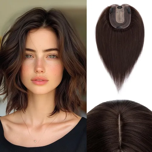 Vista 21 de Rich Choices Pelucas con topper de cabello para mujeres, cabello humano real 100% Remy, sin flequillo, para mujeres con adelgazamiento en la parte