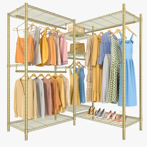 Vista 10 de VIPEK L6 - Perchero resistente para ropa de forma L, estante de ropa de 5 niveles con alambre, estante de ropa independiente con 7 estantes