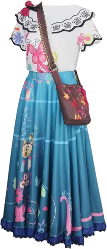 Vista 3 de Vestido de disfraz de Mirabel para mujeres adultas con bolsa disfraz de princesa encantada para Halloween camisa falda vestido de fiesta