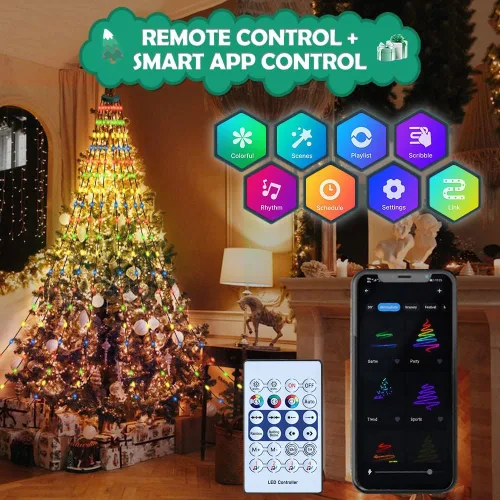 Vista 4 de Luces de cadena para árbol de Navidad con control de aplicación inteligente Ring, 200 LED con sincronización de música, cambio