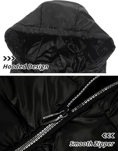 Vista 5 de Happy Cherry Boys Shiny Quilted Vest, Teens Hooded Vest Zipper Sleeveless Jacket