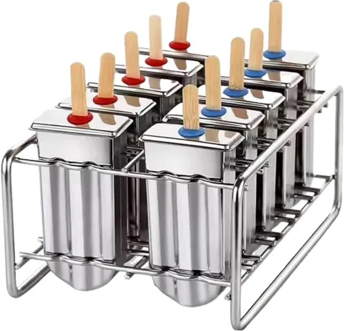 Vista 9 de Molde de paletas de acero inoxidable 304 con base de soporte, 6 unidades DIY Casero Frozen Lolly Maker, Molde de Palillo de Helado de Fruta, Molde