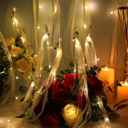 Vista 2 de Varita de seda para boda, 24 unidades, color marfil y blanco cálido LED