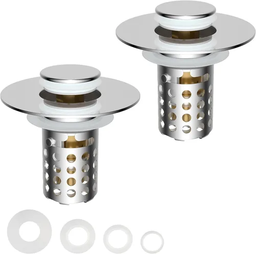 Vista 13 de Colador universal para desagüe de lavabo de baño atrapa cabellos, 2 piezas mejoradas con cesta de filtro de acero inoxidable extraíble, tapón