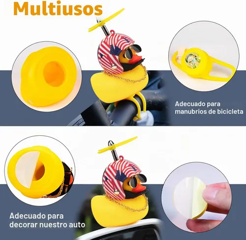 Vista 3 de wonuu Adornos de pato de goma para automóvil, decoración de tablero de instrumentos de pato amarillo, cuernos de bicicleta de pato con casco