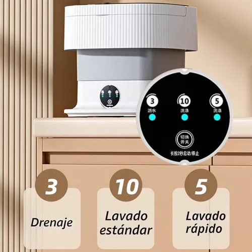 Vista 3 de Lavadora portátil de 10 litros con secadora giratoria plegable para ropa de bebé, ropa interior compacta, viajes, caravana, camping, dormitorio, Gris