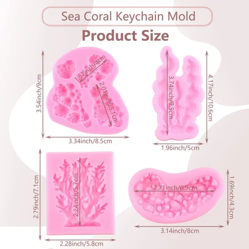Vista 3 de Molde de silicona para algas marinas, juego de 4 moldes para fondant de coral marino