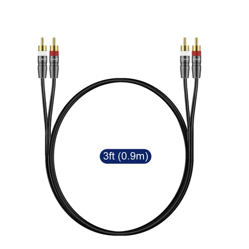Vista 7 de J&D Cable RCA, 2 RCA macho a macho, carcasa de cobre chapada en oro, resistente, compatible con altavoz, amplificador, subwoofer, 3 pies