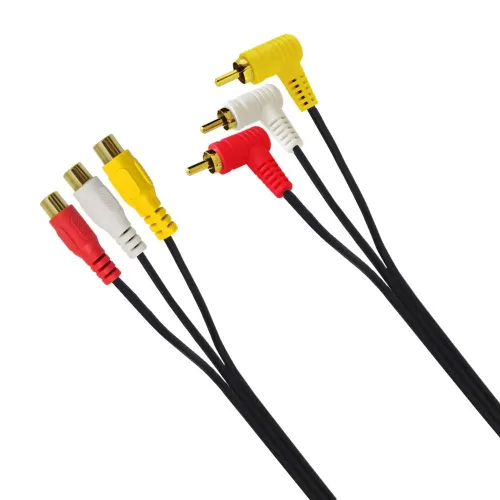 Vista 3 de Seadream Cable de extensión 3RCA AV en ángulo - chapado en oro 3 RCA en ángulo recto macho a 3 RCA hembra Audio Video Compuesto Cable de extensión