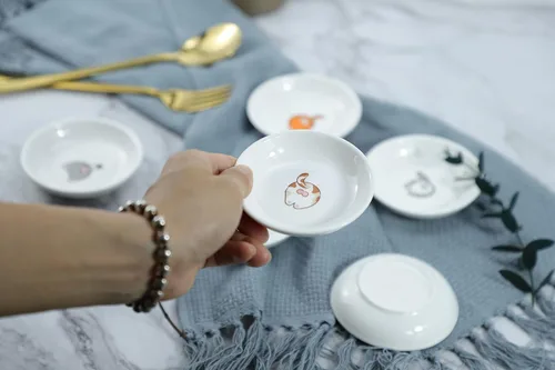 Vista 3 de Cute Cat Butts - Platos de cerámica para salsas, divertidos platos de condimentos para gatos de dibujos animados, cuencos de sushi y soja, platos