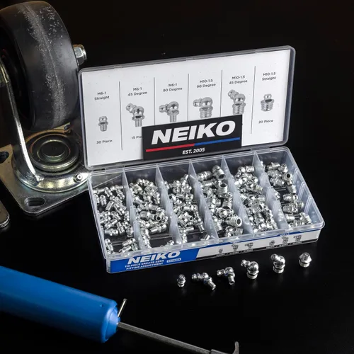 Vista 6 de NEIKO 50466A Juego de accesorios de grasa, 110 piezas, métrico, kit de accesorios de grasa zerk rectos y angulados, acero A3 con revestimiento