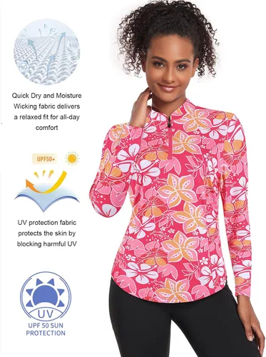 Vista 7 de Misyula - Camisetas de golf para mujer, con cremallera de 14, protección solar, secado rápido, tenis, correr, atletismo, entrenamiento