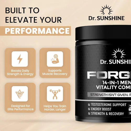 Vista 6 de DR. SUNSHINE Suplemento de Apoyo de Testosterona Formulado 14 en 1 – Complejo de Vitalidad Shilajit para Hombres, Apoyo de Fuerza y Resistencia