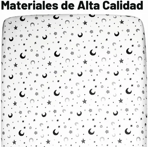 Vista 4 de Juego de 4 sábanas para cuna, diseño neutro de estrella y luna, unisex, para bebé, para niños o niñas, luna