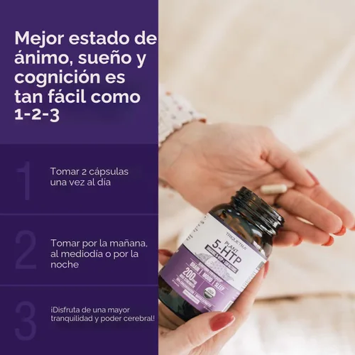 Vista 8 de 5-HTP Orgánico - 200 mg Concentración de 99% de 5HTP, más Vitamina B6 Cofactor y Lion’s Mane Extraído del Agua de Semillas de Griffonia