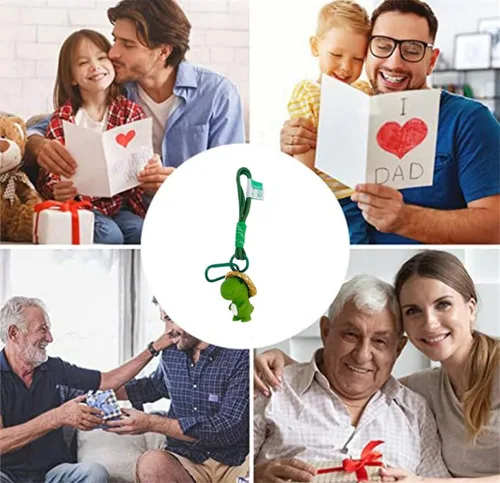 Vista 5 de Ergugos Llavero creativo de dibujos animados con diseño de dinosaurio, bolsa de estudiante, colgante para parejas, mujeres, llavero de coche, Verde