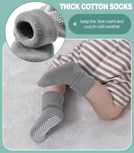Vista 4 de MQELONG Calcetines tobilleros antideslizantes para bebé, con calcetines antideslizantes para bebés, niños y niñas, 6 pares