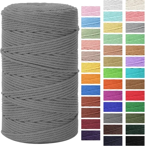Vista 22 de Cordón de macramé 3mm x 300m Cuerda de macramé 100% algodón natural Cordón de algodón trenzado de 4 hebras para manualidades DIY, adornos