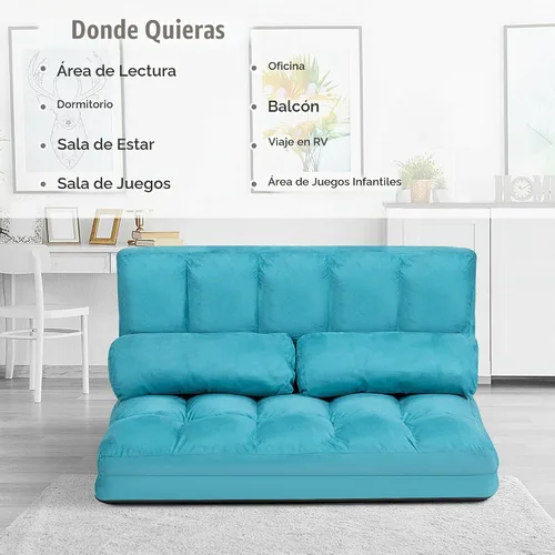 Vista 6 de DORTALA Sofá de suelo plegable, sofá de descanso ajustable de 6 posiciones con 2 almohadas y funda de tela de gamuza, moderno colchón de sala