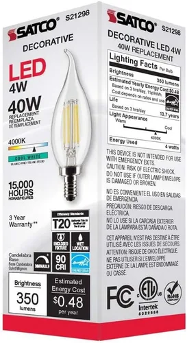 Vista 8 de Satco S21298 4CA10/LED/940/CL/120V/E12-paquete de 6