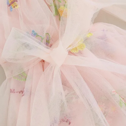 Vista 5 de KMBANGI Vestido de tutú para bebé niña con diadema de lazo de malla, manga larga, falda bordada floral, vestido de verano para primavera y otoño