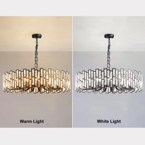 Vista 5 de LOVEDIMA Candelabro negro, cristal redondo de 10 luces de altura ajustable para comedor, dormitorio, sala de estar, vestíbulo, isla de cocina