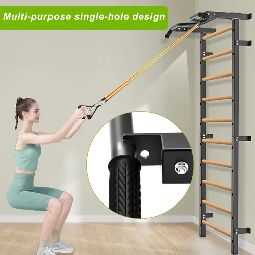Vista 7 de Kipika Barra de Gimnasia de Pared - Escalera Sueca de 2"x2" con Agujero de 1", Barra de Dominadas Montada en Pared Entrenador de Suspensión