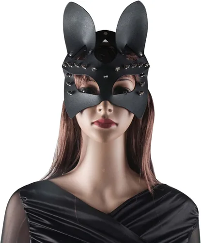 Vista 6 de Seglorwy Máscaras de cuero para disfraz de conejo, zorro, gato, mujer, máscara sexy de piel sintética para fiesta de máscaras, Halloween, cosplay