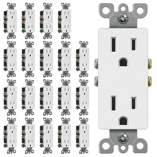 Vista 8 de CML - Toma de corriente decorativa de 15 amperios, paquete de 20 tomas de corriente estándar con placa de pared sin tornillos, resistente a