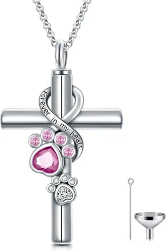 Vista 32 de Collar de urna de plata de ley para cenizas, recuerdo conmemorativo para perros, gatos y mascotas