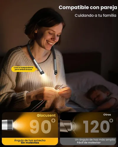 Vista 6 de Glocusent Luz de cuello con temporizador, luz de libro de 100 horas para Gris