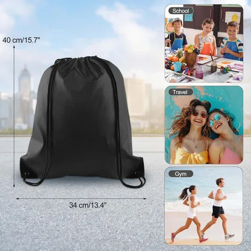 Vista 2 de KUUQA Mochila con cordón, bolsa de almacenamiento para escuela, gimnasio, viajes, Negro -, Viajar