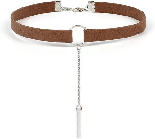 Vista 11 de Collar de Gargantilla Negro y Dorado de Cuero Ancho Collar de Gargantilla de Oro y Plata con Barra Colgante de Cadena Larga para Mujeres y Niñas