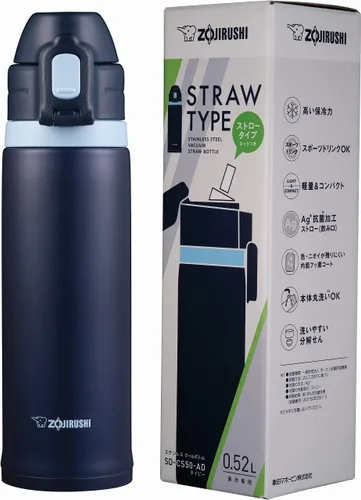 Vista 4 de Zojirushi Botella de agua potable directa, tipo deportivo, acero inoxidable, botella con popote, 0.52L, azul marino