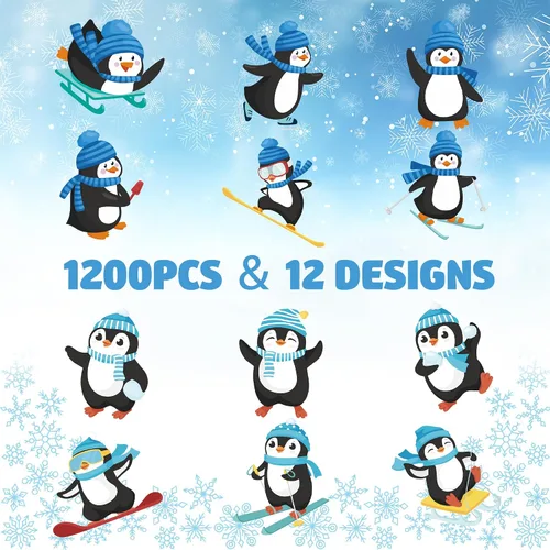Vista 2 de 1200 PCS Calcomanías en Rollo de Pingüinos Calcomanías de Sellos de Pingüinos de Invierno Azules de Dibujos Animados Etiquetas de Sobre Rollo