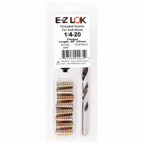 Vista 11 de E-Z LOK Kit de reparación de rosca hexagonal E-Z para insertos roscados con brida para madera blanda 1/4-20 x 13mm, perforador, herramienta