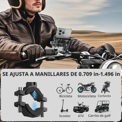 Vista 3 de Soporte universal de teléfono de aluminio para bicicleta, soporte universal para teléfono celular para todos los teléfonos de 4 a 7 pulgadas