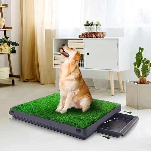 Vista 14 de Almohadilla de césped para perros con bandeja, 25 x 20 pulgadas para interior de césped artificial Puppy Potty Training, Portable Dog Toilet Pet