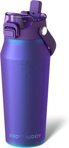Vista 25 de Frost Buddy botella de agua aislada de 32 onzas con pajilla y tapa para beber Acero inoxidable a prueba de fugas 24 horas de frío Resistente