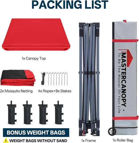 Vista 7 de MASTERCANOPY Toldo desplegable para exteriores de fácil instalación con paredes de malla (8 x 8 pies, rojo) Silver‑coated Waterproof UV‑blocking