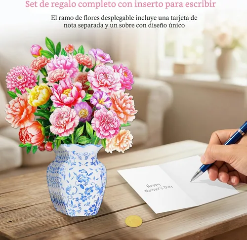 Vista 6 de WhatSign Tarjeta de feliz día de la madre con flores emergentes, impresionante ramo de peonías 3D para mamá, abuela, hija, hermana, tía, tarjetas